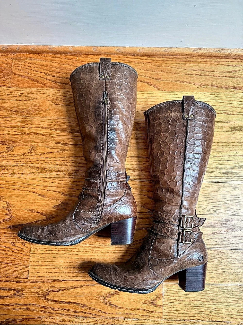 Born Brown Embossed Heeled Boots - Picture 5 of 10
